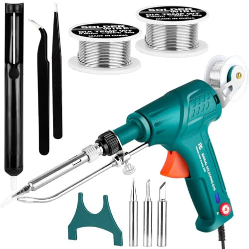 YCCOKJJ Lötpistole mit Draht 120W Lötkolben mit Lötzinnzufuhr Einstellbare Temperatur 300–580 °C Handgehaltener Kabelgebundener Lötpistole Set Enthalten Zubehör, Intern Beheizte Schweißenwerkzeuge