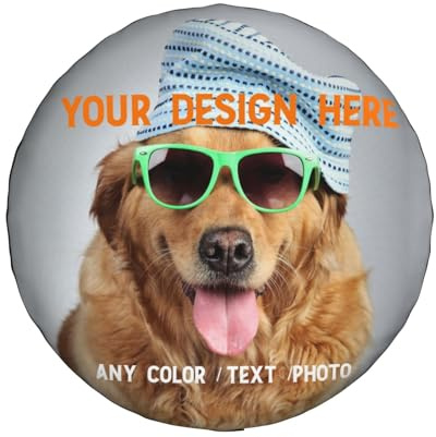 Custom Spare Tire Cover With Photo Text Logo Color Customized, Personalised Waterproof Polyester Vehicles Wheel Cover Protectors for Travel Trailer Truck SUV Universal Many Vehicles