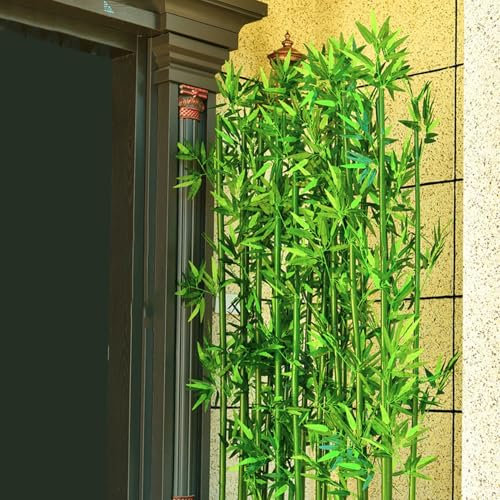 CUXAHO Paquete de 10 Artificiales Plantas Bambú para Pantalla Privacidad Balcon,Jardín Protección de Privacidad,Valla de Bambú Patio y Jardín(150cm/4.9ft)