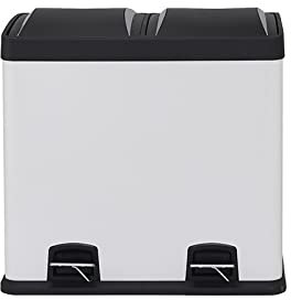 PLMNBQWE Poubelle d'extérieur en Acier Inoxydable Poubelle à pédale Double en Acier Inoxydable de 60 litres avec 2 Compartiments Amovibles et Couvercle en Plastique