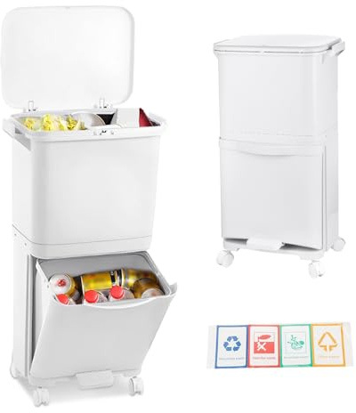 Genérico Basura Cocina Organizada Con Cubo De Basura 2 En 1, 38L Total, Cubo De Reciclaje Integrado, Ruedas Giratorias Con Freno, Tapas Antolor, Papelera De Cocina