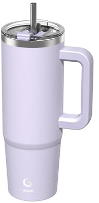 BIGRD Tazza Termica Isolata 890ml Doppia Parete Acciaio Inox con Cannuccia - Borraccia Termica Antigoccia a Vuoto con Coperchio e Manico, per Bevande Calde/Fredde, Ufficio, Viaggio, Auto(Viola)