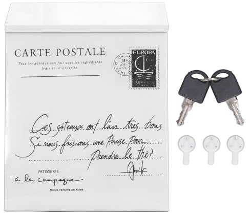 Greensen Boîte aux Lettres en Fer Murale, Boîte à Lettres Verrouillable avec Clé Design Rustique Résistante aux Intempéries Boîte à Suggestions en Fer (Petites Lettres en Beige)