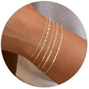 SLOONG 5 Stück Armband Damen Gold 18 Karat Vergoldet Stapelbare Armkette Damen Verstellbare Armbänder Twist Figaro Armband Set Wasserfest Büroklammer Armreif Gold Schmuck für Frauen Mädchen