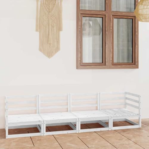 Teenpull Weißes Outdoor-Sofa 4-Sitzer aus massivem Kiefernholz, modular erweiterbar, für Garten, Terrasse & Balkon, Robustes Lounge-Set