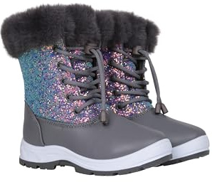 Mountain Warehouse Fizz Kids Waterproof Fur Lined Snow Boots Silver Junior Shoe Size 3