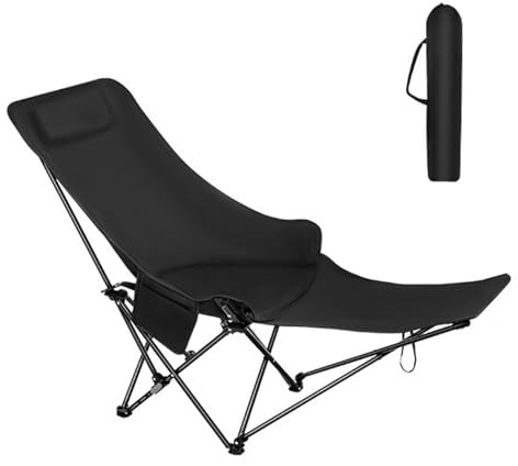 Adjustable Camping Folding Chair with Storage Bag, 4-Position Reclining Moon Lounge Chair with Extended Leg Support, 600D Oxford Fabric & Carbon Steel Frame for Picnic, Outdoor, Home, Office (Black)