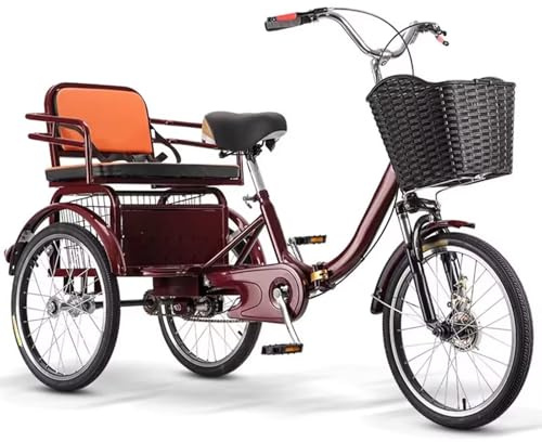 Faltbare Tretdreiräder, niedrige Einstiegs-Bikes mit drei Rädern für Damen und Herren, Rücksitz für Passagiere und Gepäck, Doppelbremsen, Erwachsenendreirad mit Vorderradfederung, Doppelkettenantrieb