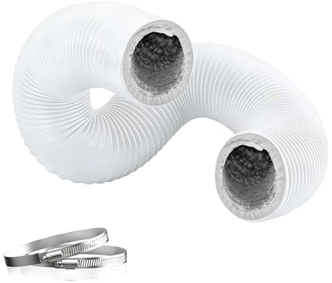 Bonlace Tuyau Évacuation Climatiseur Mobile 5 m, Ø 150 mm Rallonge Tube Climatisation en PVC Aluminium Avec 2 Serrer Gaine Climatiseur Mobile Pour Extracteur d'Air Sèche-linge Hotte Hangar (Blanc)