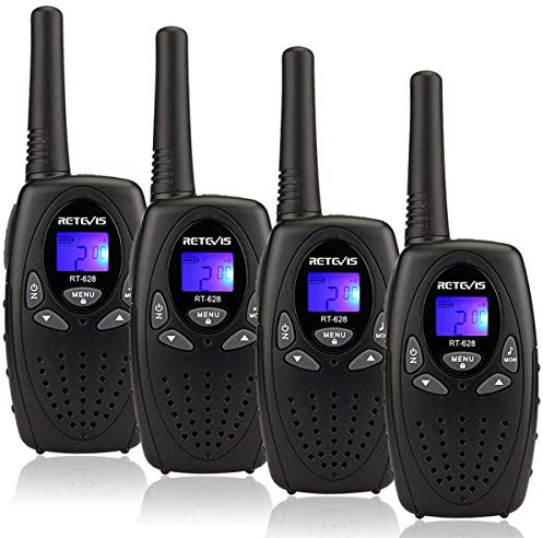 Retevis RT628 Walkie Talkies para Niños de 3 a 12 Niños, Radio Bidireccional VOX Recargable Largo Alcance, Juguete de Regalo de Cumpleaños para Senderismo, Cámping (2 Pares, Negro)