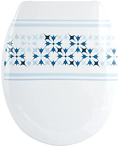 MSV Design WC Sitz abnehmbar, Absenkautomatik, Fast Fix/Schnellbefestigung, Befestigung mit Knopfdruck, Toilettensitz WC Deckel Klobrille Malta Blau, Weiß