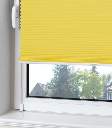 OUBO Plissee Klemmfix ohne Bohren Aluminium-Schienen, Gelb 80 x 130cm(BxH), lichtdurchlässig & Blickdicht, Jalousie Faltrollo Innen für Fenster & Tür