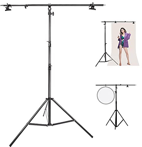 Photo Studio Backdrop Support Stand, 290CM 9.5ft heavy Duty Spring Cushioned Light Stand and 6ft Boom Arm Clamp for PVC Background Backdrop Reflector Paper Backdrop Video Photography Shooting