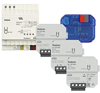 Theben 4990204 KNX Set 4 KNX-RF | Je 1 x Spannungsversorgung, UP-Schaltaktor SU 1 RF KNX, UP-Jalousieaktor JU 1 RF KNX, UP-Dimmaktor DU 1 RF KNX, Medienkoppler