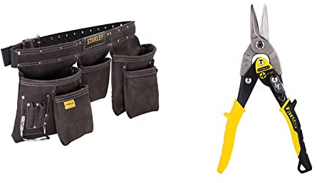 STANLEY Porte Outils Double Ceinture - Nombreuses Poches - Cuir de Qualité Supérieure - Dimensions 145 x 9 x 26 cm & FATMAX Cisaille Aviation Tête Droite Acier Forgé Chromé Double Action de Pivot