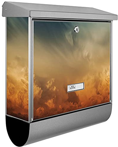 banjado® Burgwächter Briefkasten Edelstahl 38x39x12cm mit Motiv Wolken in der Dämmerung/Briefkasten Edelstahl ohne Zeitungsfach/Briefkasten grau/Postkasten inkl. Montagematerial & 2 Schlüsseln
