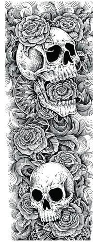 Tatodays temporäres tattoo am ganzen arm, totenköpfe, rosen, gothic, zum aufkleben, körperkunst-transfer für frauen und männer, cosplay, kostüm, biker, rocker, halloween, temporäres tattoo