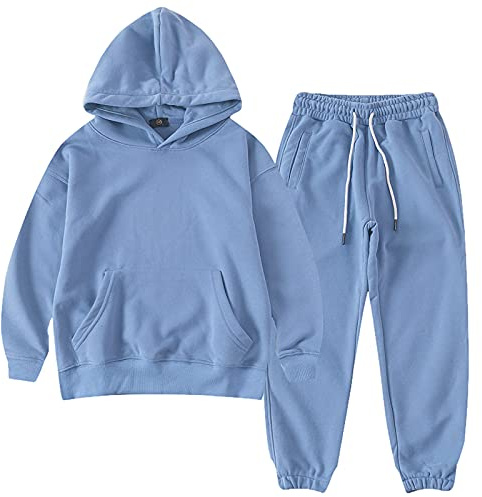 amropi Bambini Ragazzi Tuta Felpa con Cappuccio e Jogging Pantaloni 2 Pezzi Tute da Sportivo Blu, 10-11 Anni