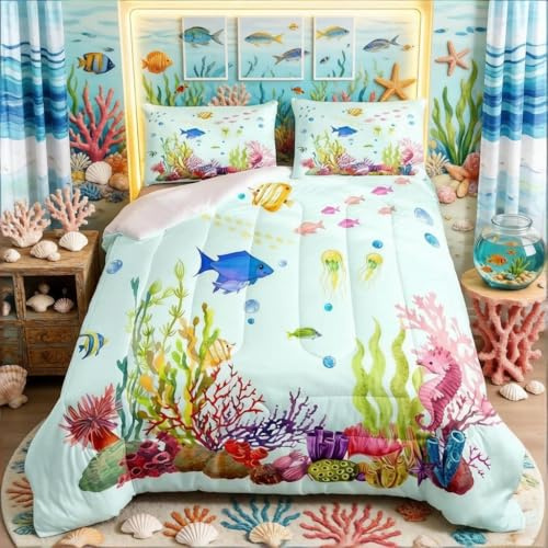 Set di biancheria da letto per ragazzi e ragazze e bambini, ultra morbido, con motivo marino, set Trapunta e piumone Bedding Piumino 200x200cm