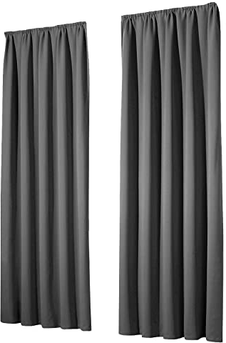 heimtexland Vorhang Blickdicht Thermovorhang Verdunklungsvorhänge 2er Set Kräuselband Deko Gardine isolierend Kälte Wärme Sonne Schall Ökotex Typ139 Dunkelgrau anthrazit HxB 145x135 cm