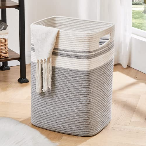 OIAHOMY Tvättkorg - tvättkorg, hög bomullskorg med handtag, dekorativ filtkorg för vardagsrum, hopfällbar stor korg för leksaker, kuddar, kläder-40 x 33 x 56 cm - grå