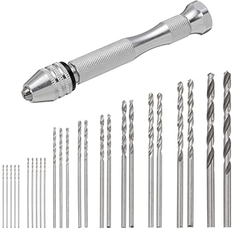 sourcing map 26pcs Pin Vise Hand Drill Bit Set, 0.5mm-3.0mm Micro Mini Twist Drill Bits Set 25pcs, Precision Pin Vise Rotary Tools, for Metal Wood Plastic PCB Model DIY Making