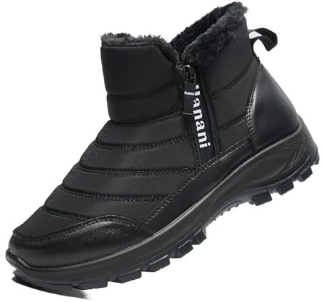 Hanani Mens Winter Snow Boots Cotton Boots Fur Lined Warm Boots with Zip Flats Ankle Walking Boots Outdoor Athletic for Cold Weather Black EU42 Convert UK7