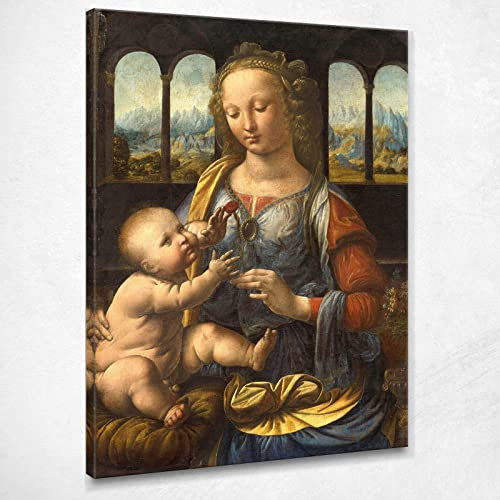 CheQuadro! Madonna Della Mapfel Da Vinci Leonardo Bild auf Leinwand ldv13, 170 x 120 cm