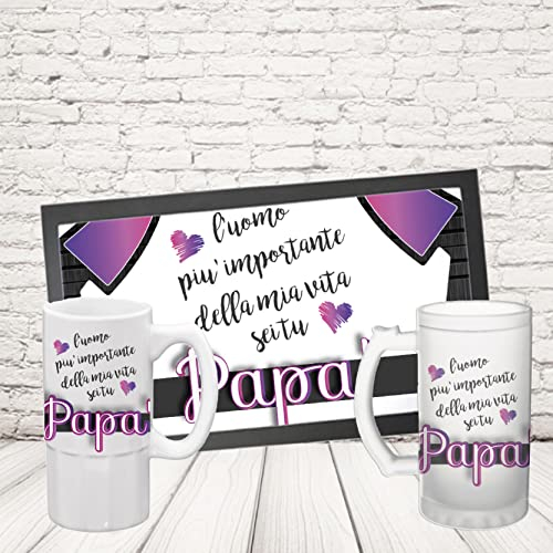 Kit Barman COPPIA TAPPETINO per BANCONE da BAR PIÙ BOCCALE ” L’UOMO PIU’ IMPORTANTE CON NOMI “ Bicchiere BIRRA IN CERAMICA O VETRO SATINATO PERSONALIZZABILE idea regalo per Papà