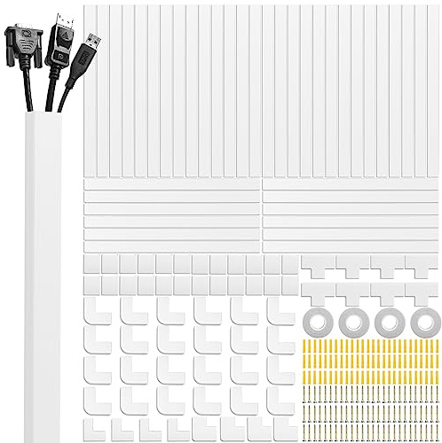 Cord Cover Raceway Kit, 628 in Cable Cover Channel, Paintable Cord Concealer System Cable Hider, Cord Wires, Hiding Wall Mount TV Powers Cords in Home Office, 40 X L15.7in X W0.95in X H0.55in
