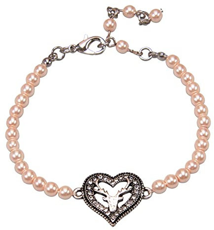 Alpenflüstern Perlen-Trachten-Armkette Strassherz-Hirsch - Damen-Trachtenschmuck mit antik-silber-farbenem Trachten-Strassherz, Trachten-Armband, Perlenarmband (in traditionellen Farben) DAB075