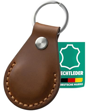 AirGear® AirTag Nyckelring av 100% ÄKTA LÄDER, AirTag Nyckelring, AirTag Fodral, Apple AirTag Fodral, AirTag Case, AirTag Keychain, AirTag Holder, AirTag Skydd (Brun)
