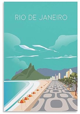 Rio de Janeiro Vintage-Reise-Poster, Landschaft, 50 x 75 cm, Leinwanddruck für Wohnzimmer, Schlafzimmer, Wohnheim, Zuhause, Büro, Wanddekoration