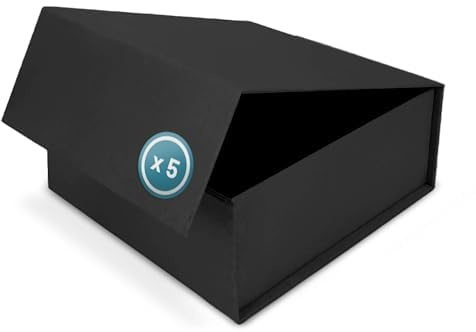 Verpackungswelt Geschenk-Box mit Deckel | 20 x 20 x 12 cm (5er Pack) | Geschenk-Karton mit Magnet-Verschluss | Perfekt für Geburtstag, Hochzeit, Weihnachten, Geburt | Geschenk-Verpackung Schwarz Natur