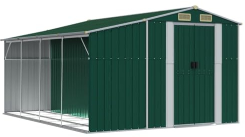 vidaXL Cobertizo de Jardín, Caseta para Herramientas Muebles Leña, Cobertizo de Almacenaje, Caseta para Patio, Acero Galvanizado Verde