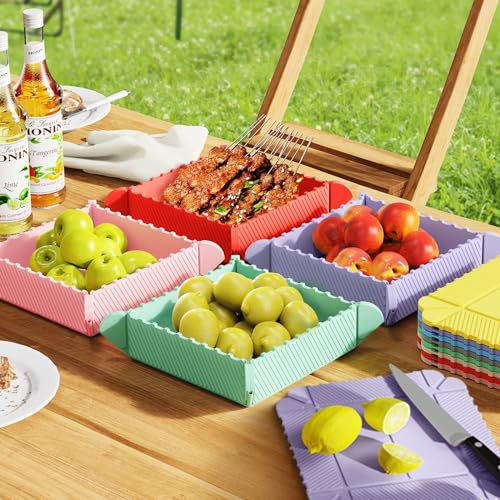 Fumcsy Collapsible Camping Bowls with Magnet,Reusable Silicone Camping Plates,Magnetic Folding Dinner Plates for Parties, Camping, Hiking (4 Pack)