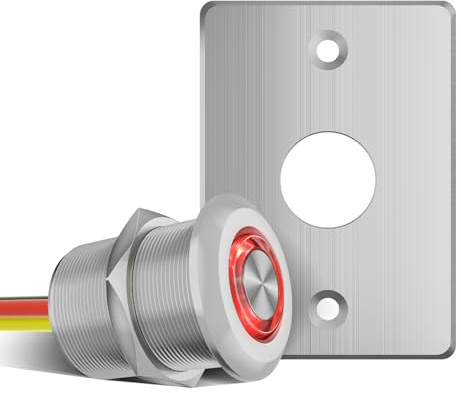 acegoo Husbil Ljus Dimmer strömbrytare, 12V Tryckknappsdimmer med rött ringljus för Husbil Skåpbil Båt Lastbil Bilar Belysning & Led Strip Ljus, DC12-24V 6A Helt i aluminium (Silver)