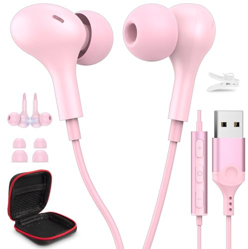 HGCXING USB Headphones for PC Laptop Magnetic 7.5FT Wired Earbuds Computer Headset with Microphone Control Mute Mic Noise Canceling in-Ear Eartips Corded Earphone for MacBook Pro Zoom Meetings
