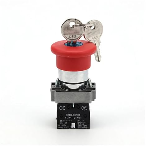 Interrupteur à bouton d'arrêt d'urgence de 22 mm, type de verrouillage rotatif, interrupteur à clé 1NO/1NO1NC, verrouillage par clé, arrêt d'urgence XB2(1NO1NC)