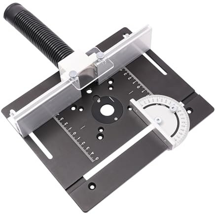 JUEMII Table de fraisage en alliage d'aluminium noir Plaque d'insertion pour défonceuses avec gabarit à onglet et 2 joints acryliques Plaque de fraisage argentée Outil auxiliaire de gravure