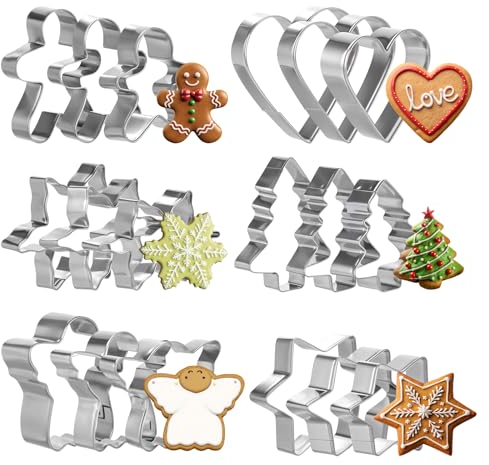 18 Stücke Weihnachten Ausstechformen Set,Mini Weihnachten Keksausstecher,Edelstahl Weihnachtsbaum, Lebkuchenmann,Schneeflocke,Stern Plätzchenausstecher,Ausstecher Weihnachten zum Backen