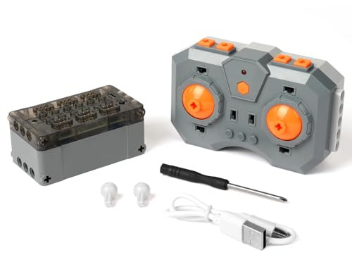HOTUT Powered Module, Power Functions Sets mit wiederaufladbarer Fernbedienung und Batteriebox, 6 Power Output Port, Upgrade Motor Funktionssets kompatibel mit -Technik (APP-Steuerung/programmierbar)