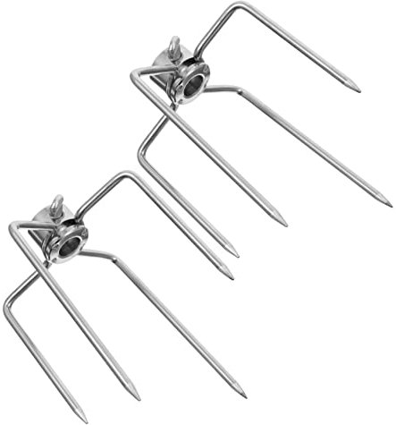 Happyyami 2stücke Teiliges Edelstahl Drehspieß Gabel- Verchromt Vierzinkige Schaschlikspieße Bbq Klammern Für Grill Camping Und Outdoor Barbecue Einstellbare Feststellschraube Rostfrei Langl