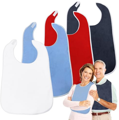 4 Stück Latz für Senioren, Lätzchen für Erwachsene, Schlabberlatz für Erwachsene, Unisex Kleiderschutz mit Klettverschluss für Ältere und Behinderte, Komfortabler Ess- und Pflege-Schutzlätz