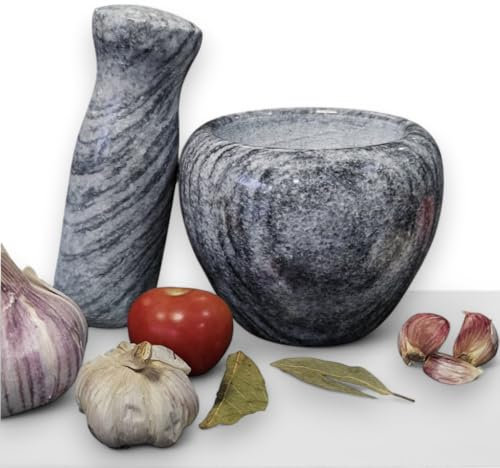 Mortero de Mármol Natural – Diseño Elegante y Resistente para Cocina y Decoración - Mortero moderno decoración 9x12 cm (Gris oscuro, 9.5x12 cm)