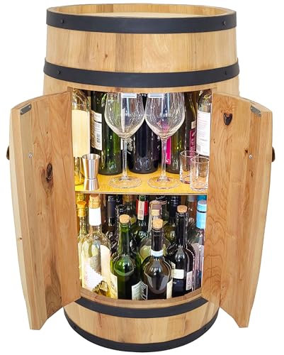 Rustikale Holzfass Bar mit LED-Schrankregal für Alkohol- und Weinaufbewahrung (BJDL)
