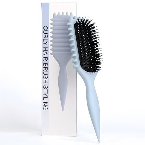 Brosse à boucler, brosse coiffante pour cheveux bouclés d'hommes et de femmes pour fixer et modeler les boucles, réduire les mèches rebelles et la séparation des boucles (Bleu, 28cm)
