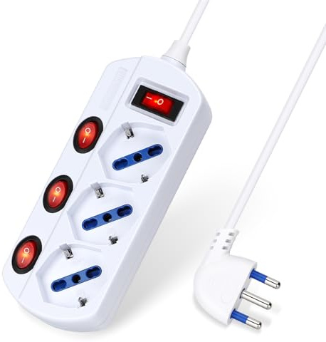 Aigostar Multipresa Ciabatta Elettrica 3 Posti Con Interruttori Indipendenti, Presa 16A P40, 250V MAX.3680W, P40 Schuko, Cavo 1,5m, Colore Bianco