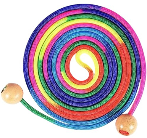 Ogetok 16 FUß langes Springseil, 5 m langes Multiplayer-Regenbogen-Springseil für Erwachsene, verstellbares doppeltes niederländisches Jumping Rope aus Baumwolle mit rundem Holzgriff für Outdoor-Sport