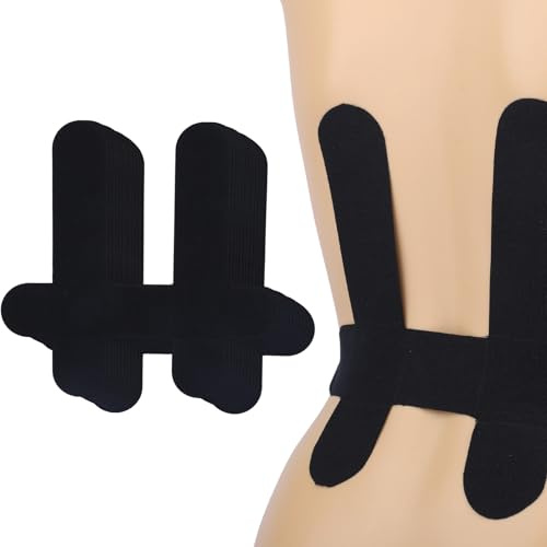 12pcs Bandes de Kinésiologie pour Bas du Dos, Respirantes Imperméables Bande Kinésiologie Bas du Dos Prédécoupées Coton Élastiques pour Maintien Musculaire (Noir)